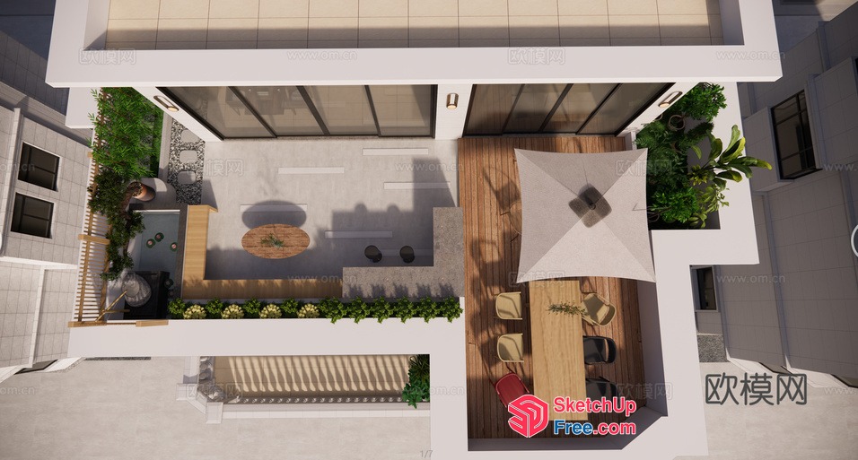 Modern Minimalist Villa Living Room And Dining Area 3D SketchUp File