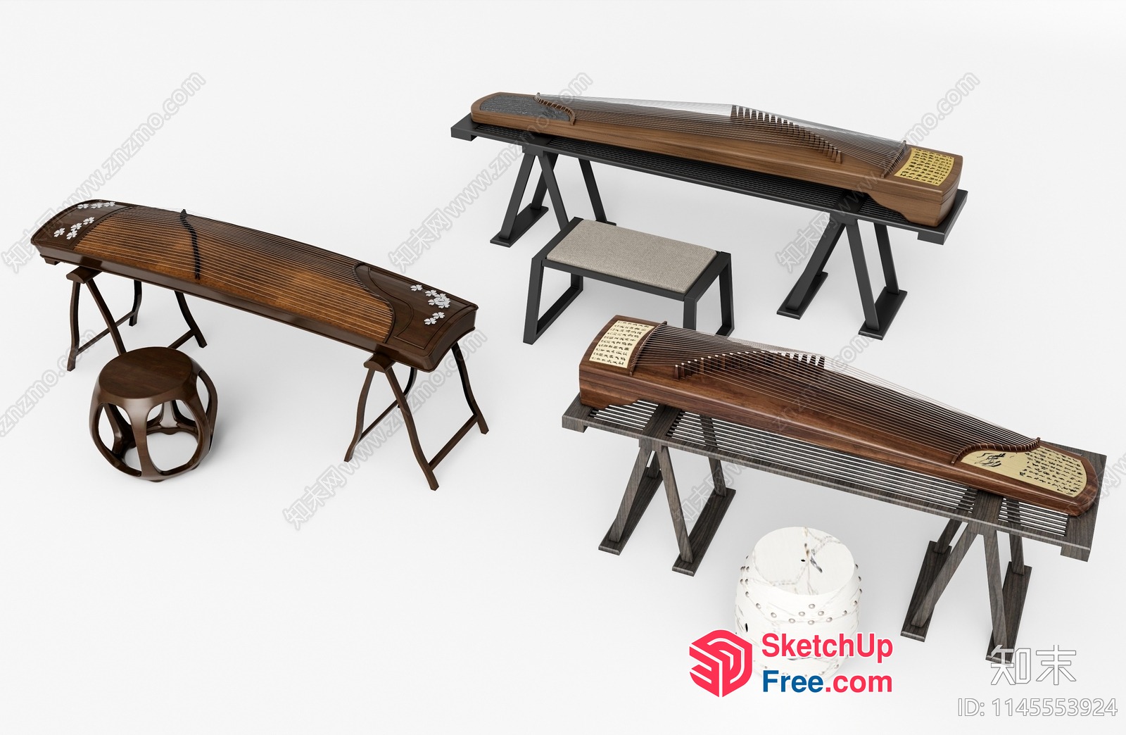 Asian-Inspired Furniture Arrangement 3D SketchUp File