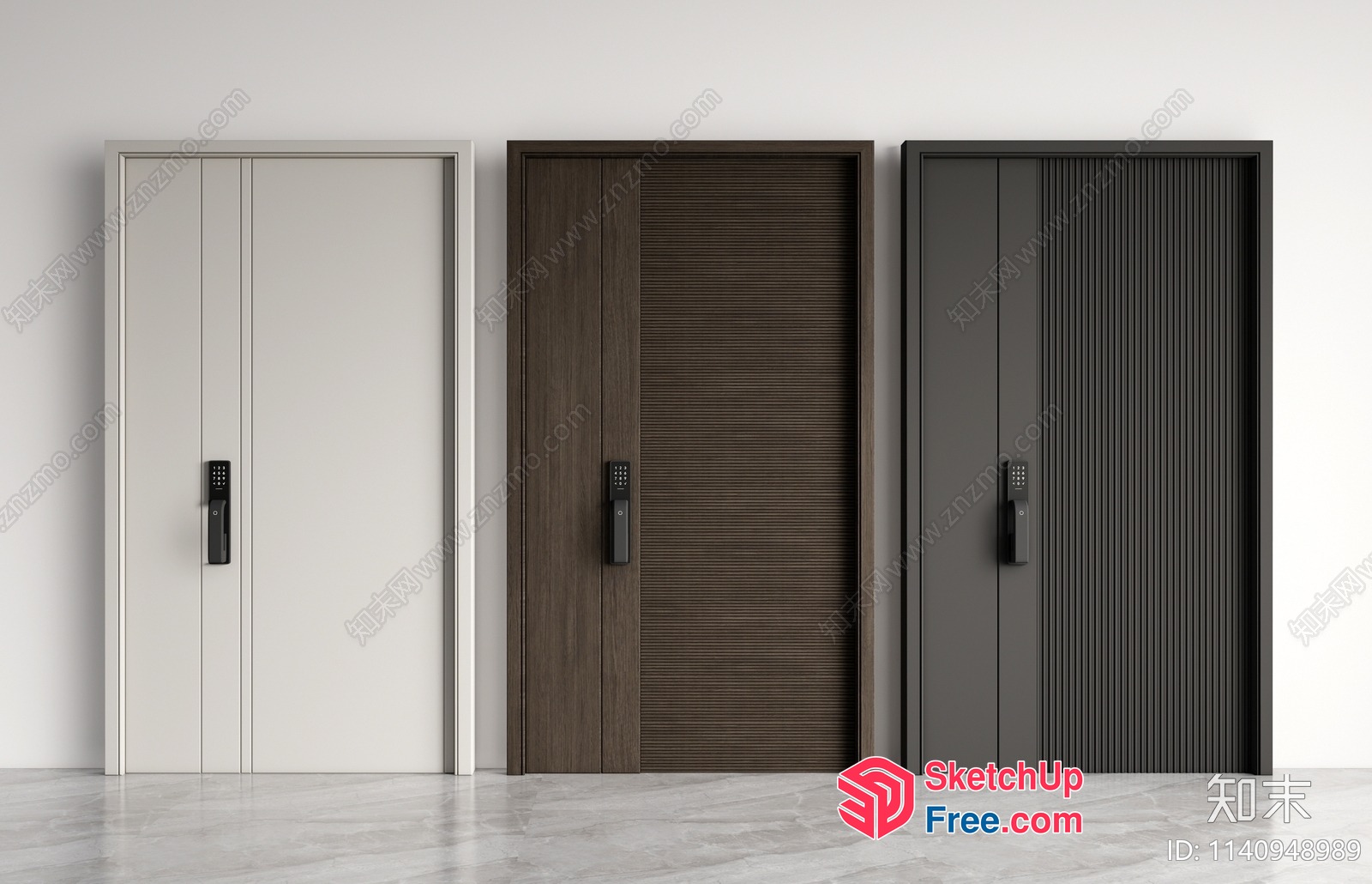 Three Modern Doors With Elevator 3D SketchUp File