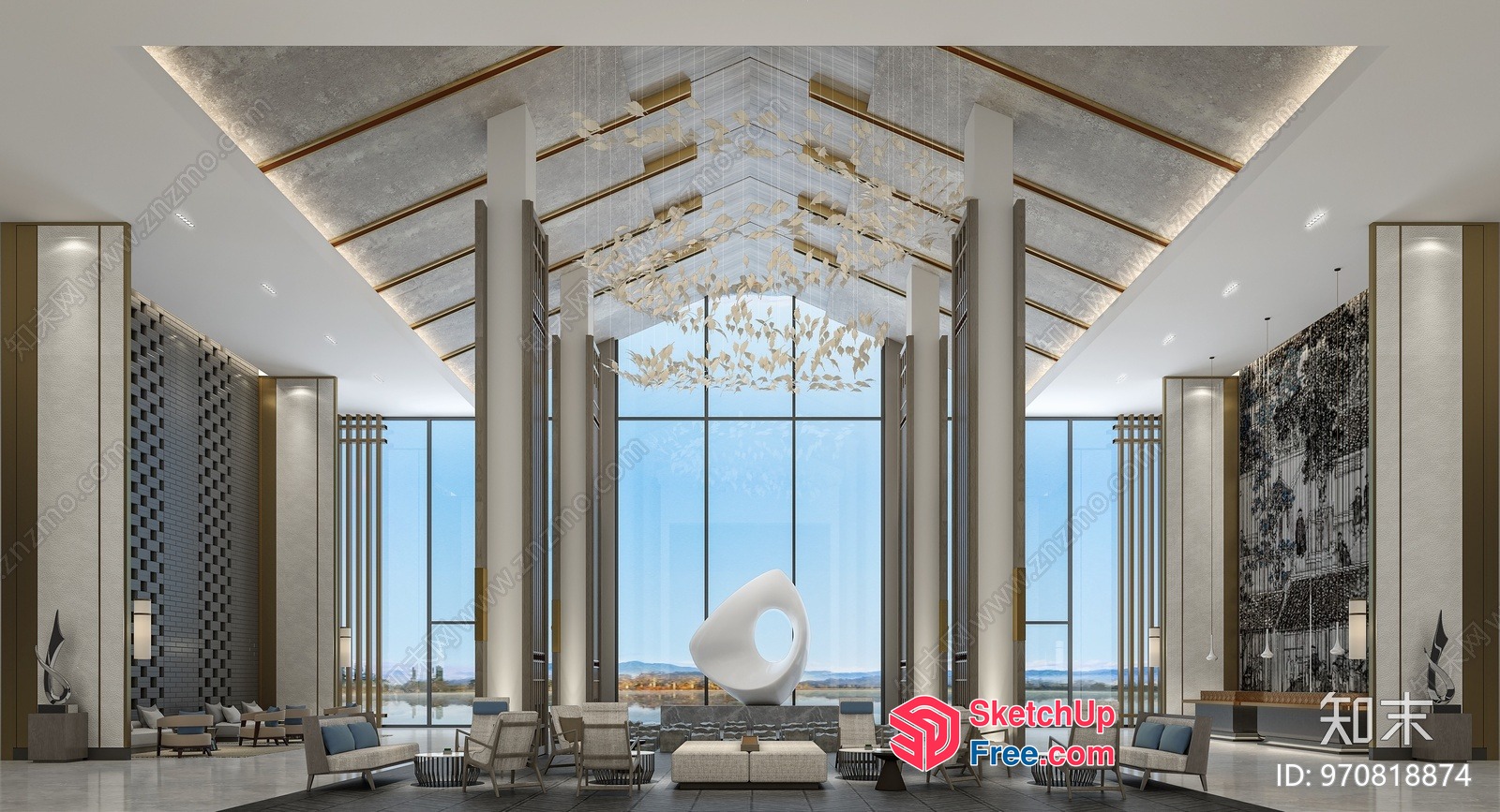 Modern Luxury Interior With Large Windows And High Ceiling 3D SketchUp File