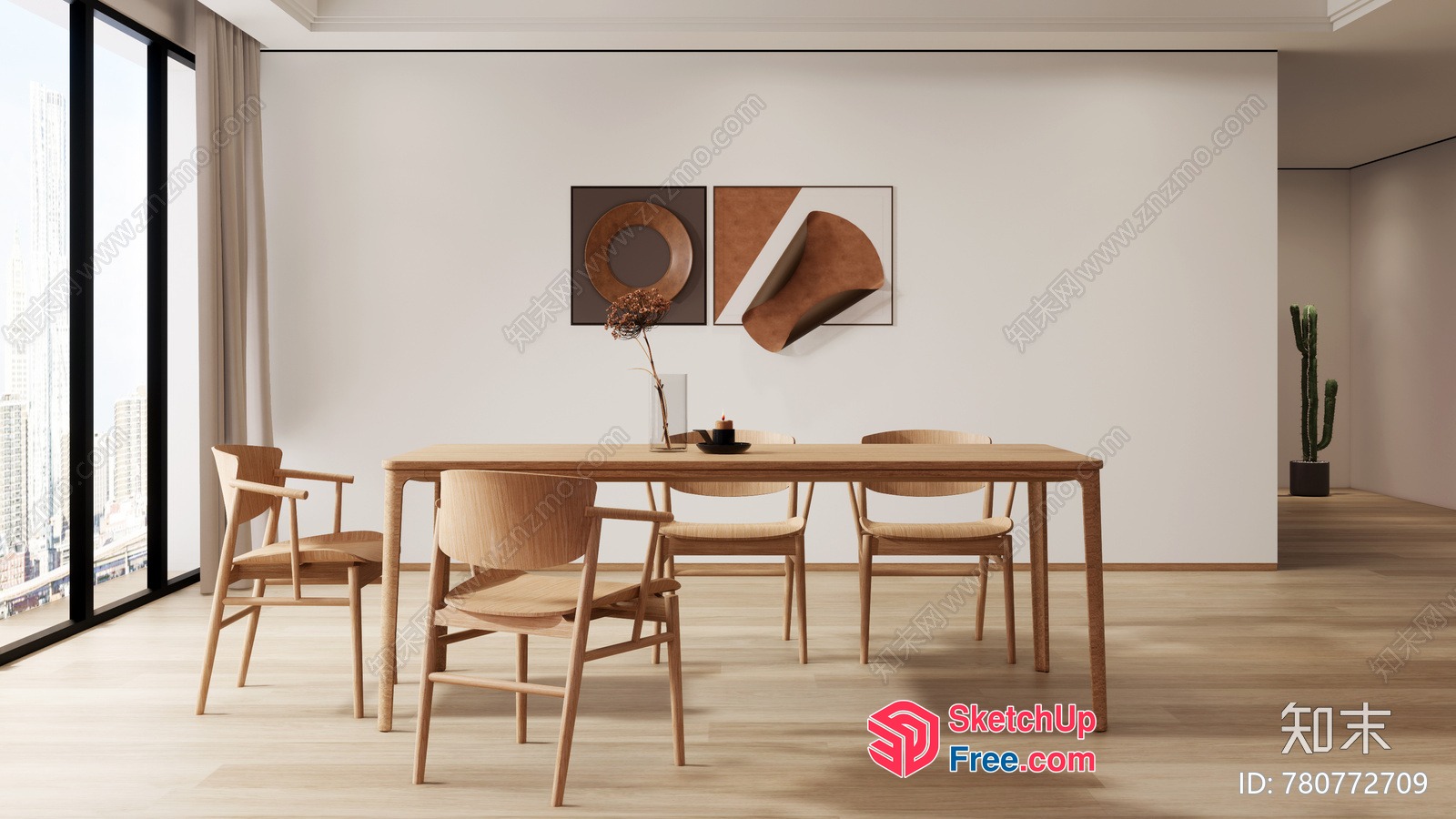 Minimalist Nordic Style Dining Room With Light Wood Furniture 3D SketchUp File