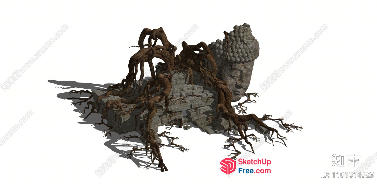 Ancient Stone Structure With Twisted Tree Roots 3D SketchUp File
