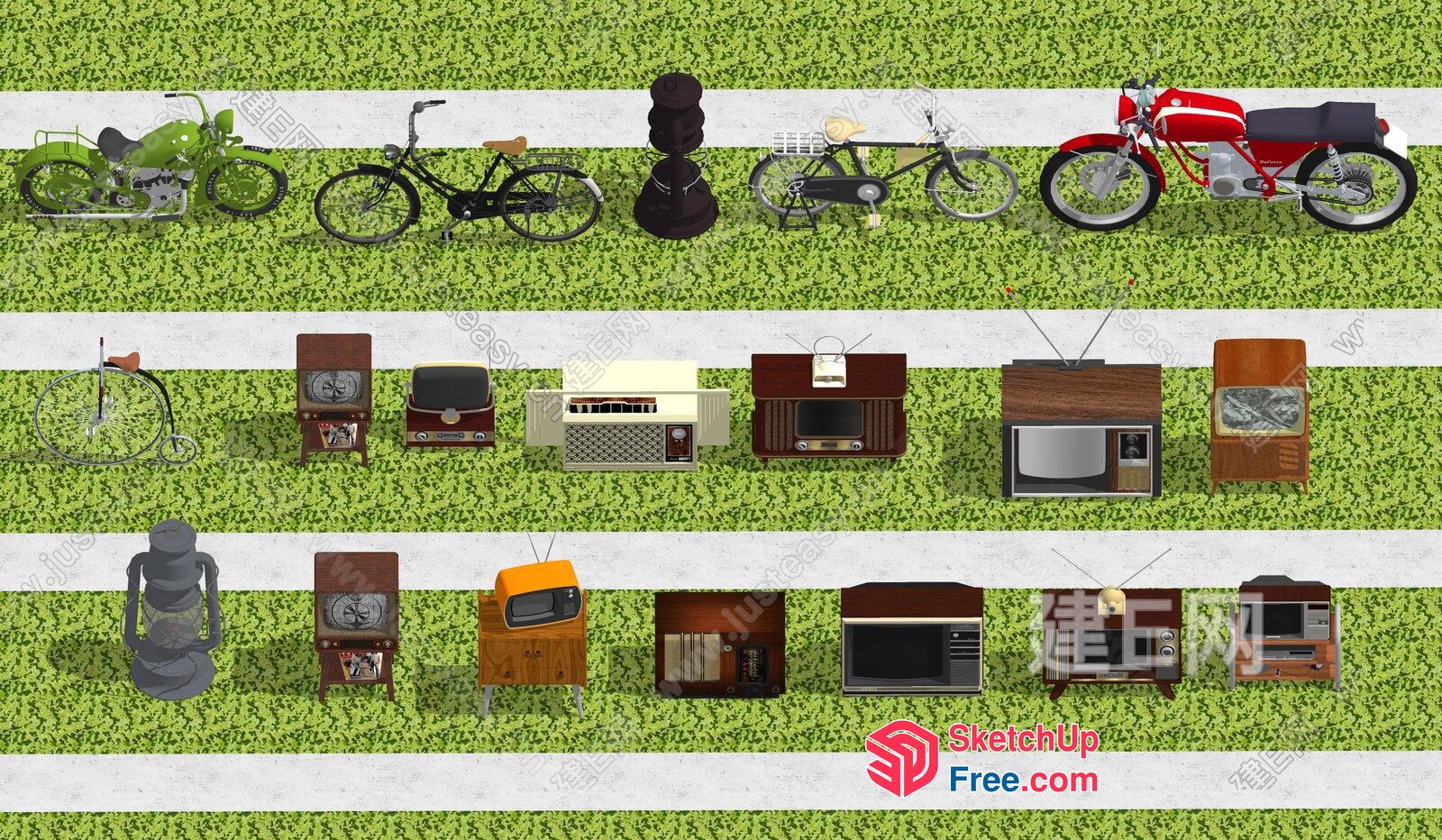 Aerial View Of Various Vehicles And Furniture 3D SketchUp File