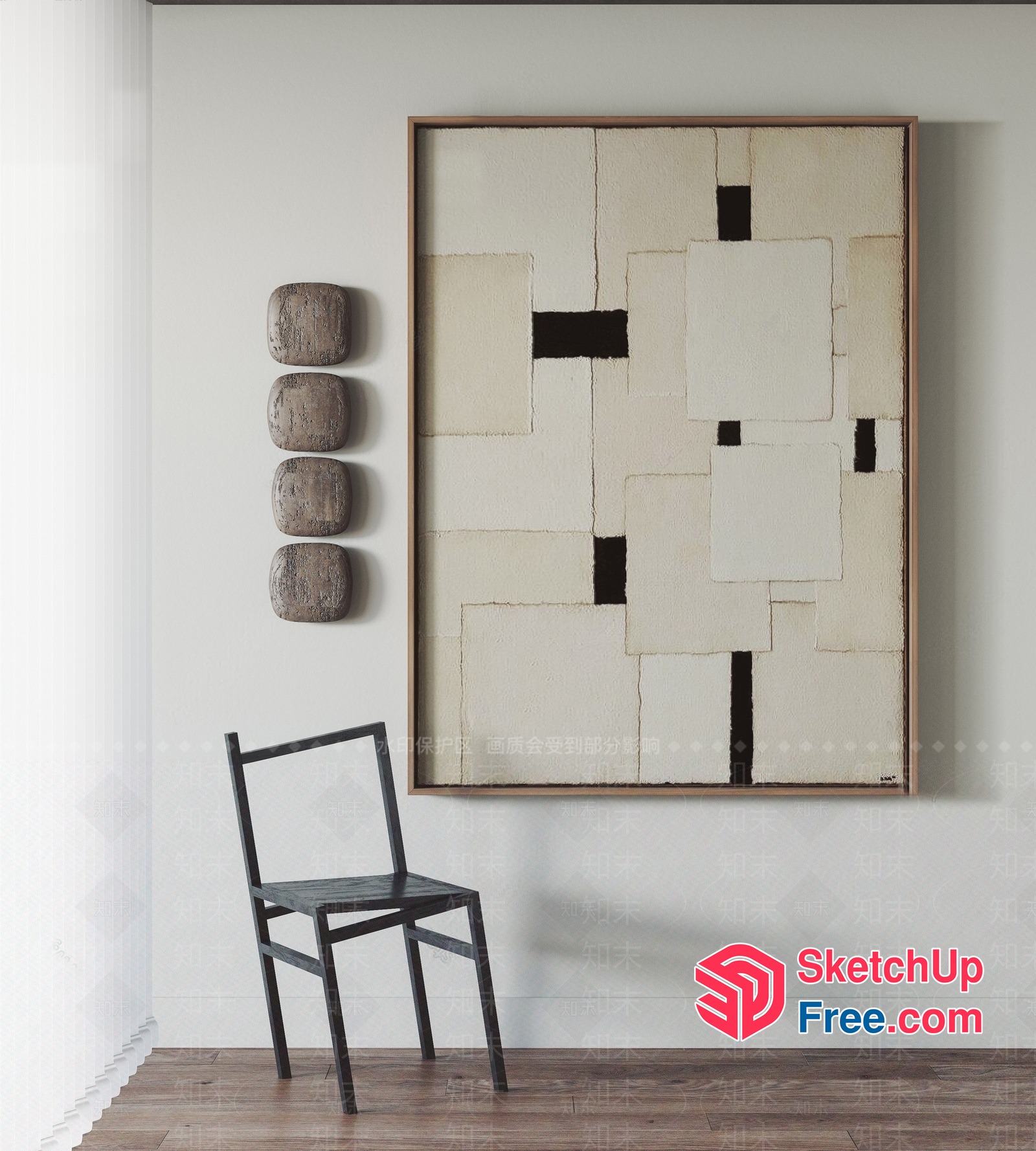 Minimalist Abstract Artwork In Cream And Black 3D SketchUp File