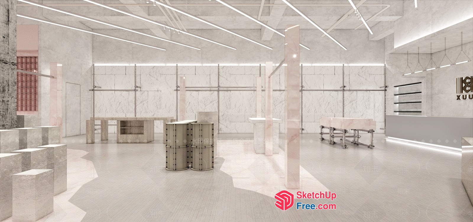 Minimalist White Marble And Concrete Interior 3D SketchUp File