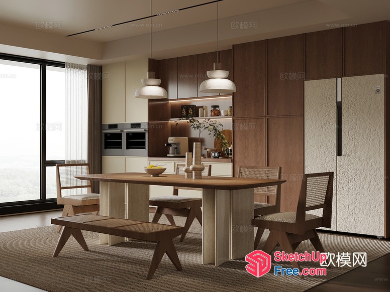 Modern Dining Room With Natural Wood Accents 3D SketchUp File