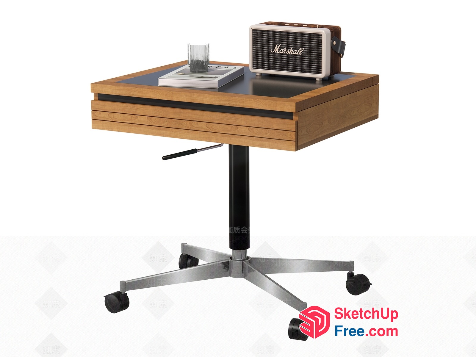 Simple Modern Office Desk With Rolling Base 3D SketchUp File