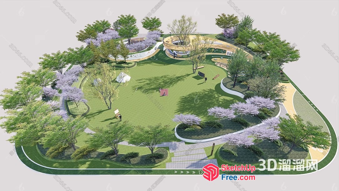 3D Model Of A Modern Park With Greenery And Pathways 3D SketchUp File
