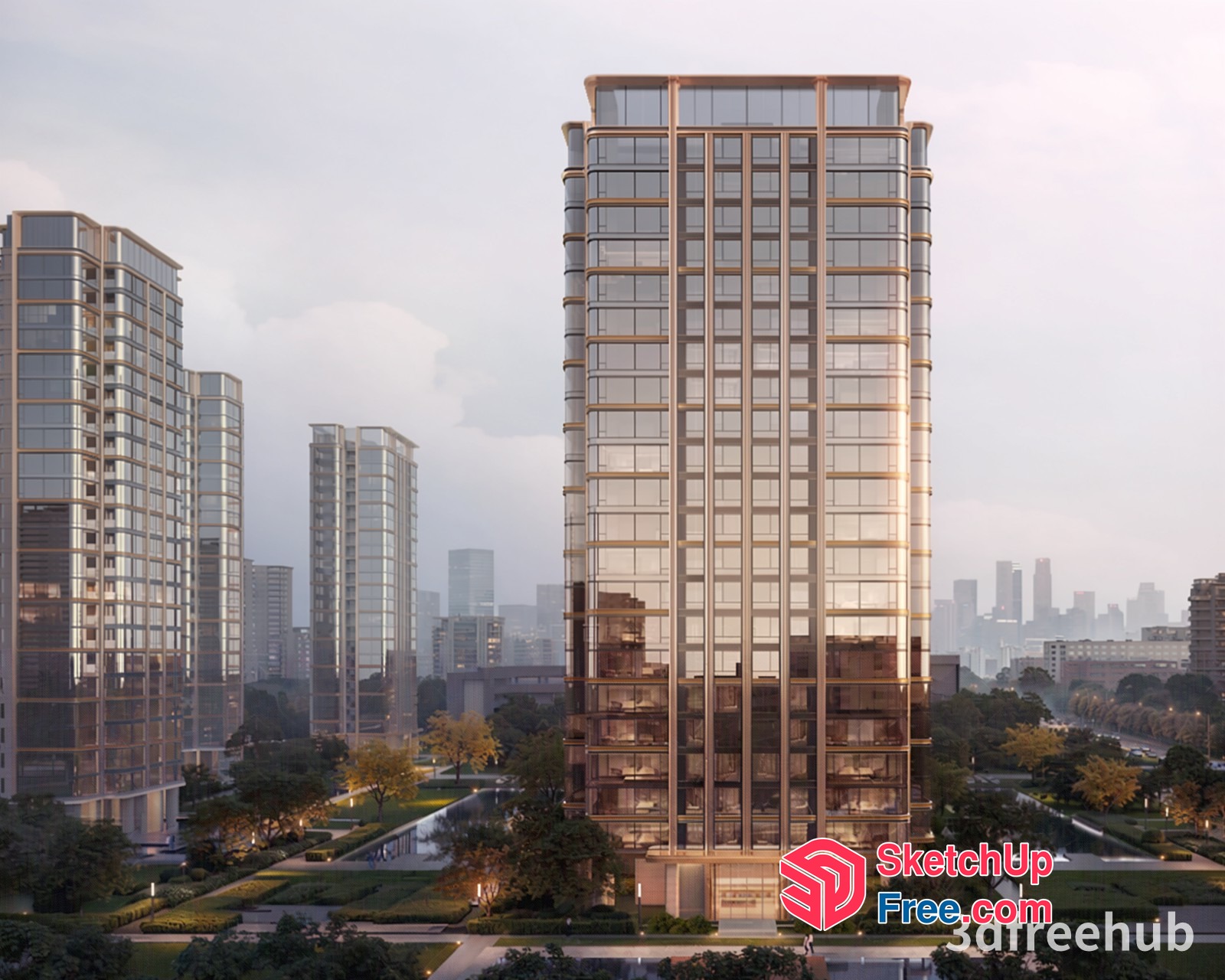 Modern High-Rise Apartment Complex 3D SketchUp File
