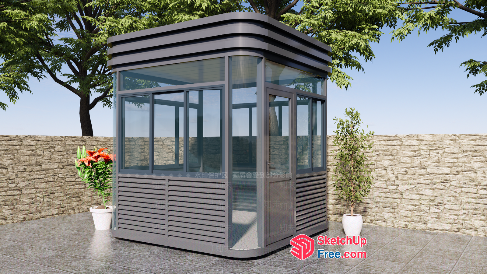 Modern Glass Enclosed Outdoor Space 3D SketchUp File