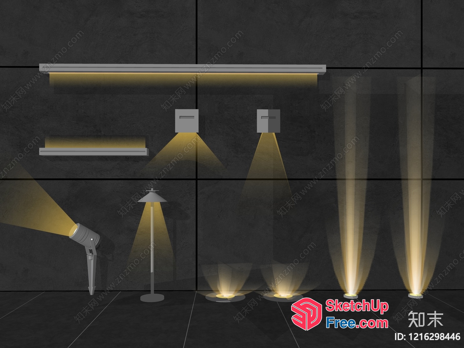 Modern Led Lighting Fixtures In A Dark Room 3D SketchUp File