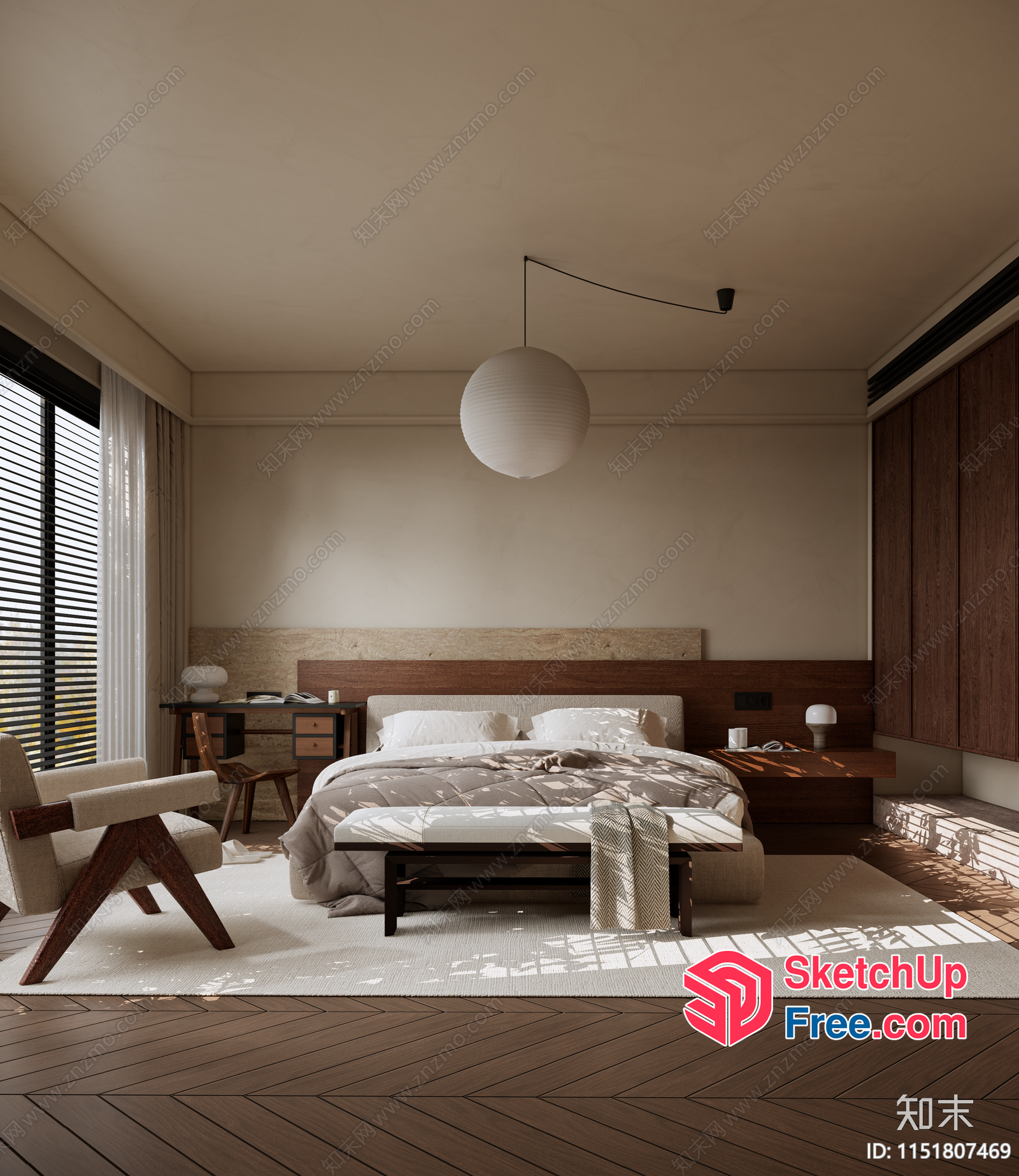 Japanese Style Minimalist Bedroom 3D SketchUp File
