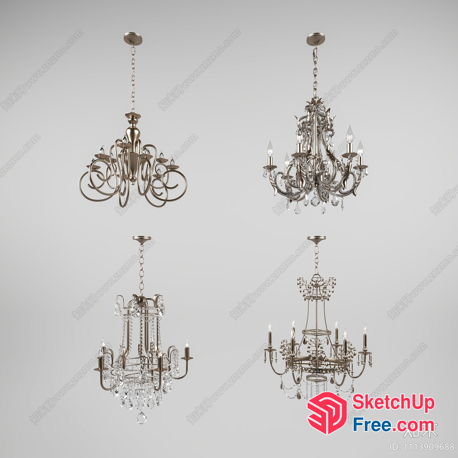 Elegant Crystal Chandeliers 3D SketchUp File