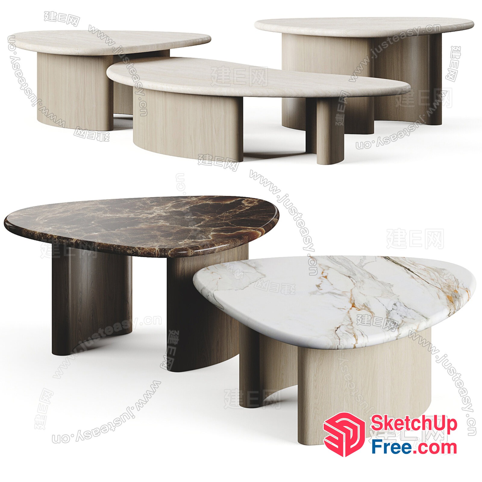 Elegant Modern Marble And Wood Coffee Tables 3D SketchUp File