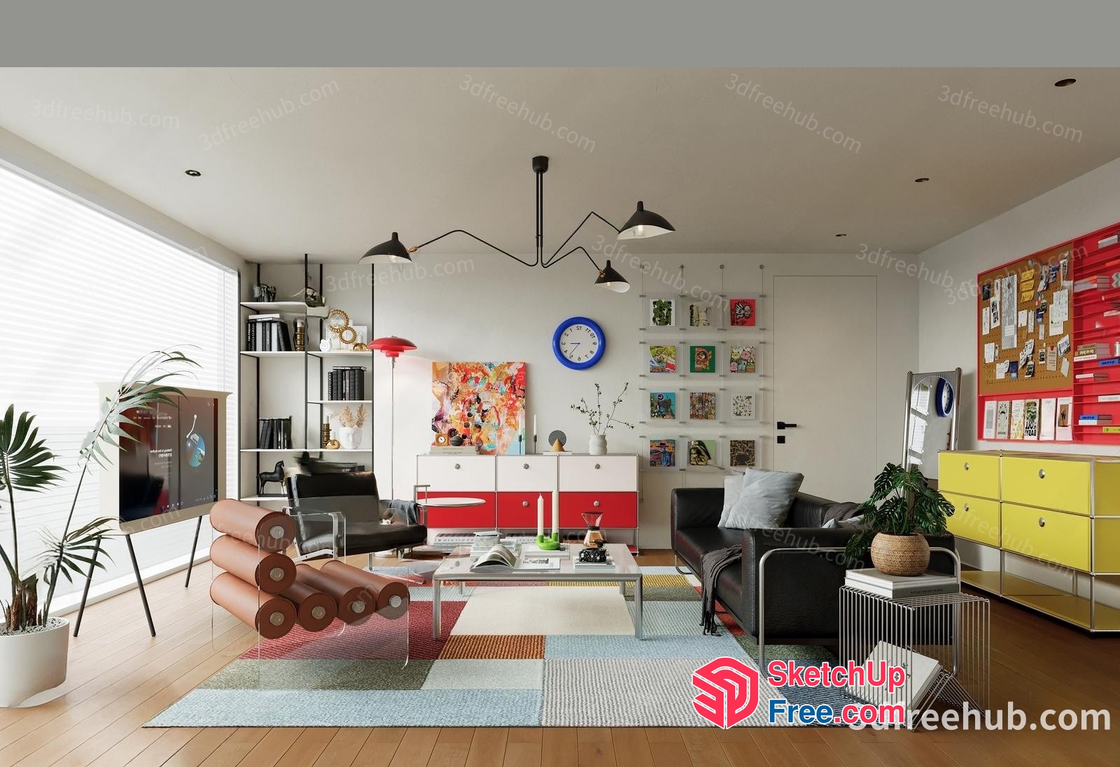 Modern Living Room With Vibrant Art And Sleek Furniture 3D SketchUp File