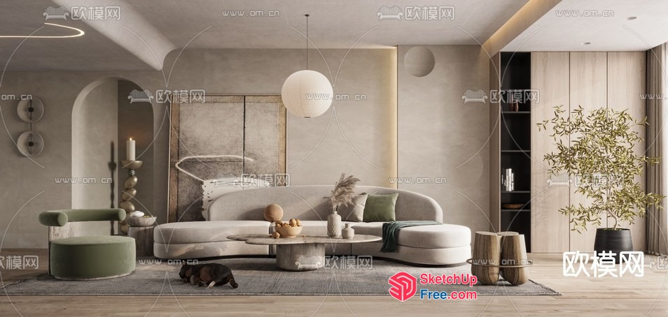 Modern Living Room With Neutral Color Scheme And Natural Elements 3D SketchUp File