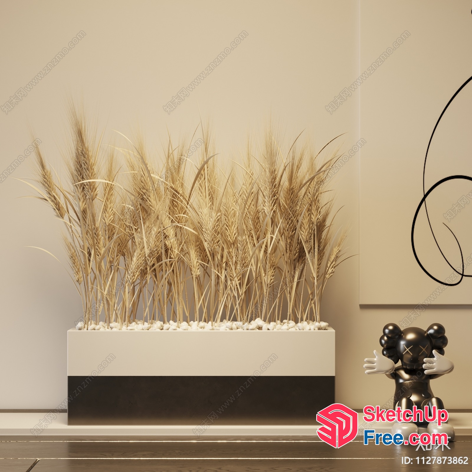 Wheat Grass Decor In Rectangular Planter 3D SketchUp File