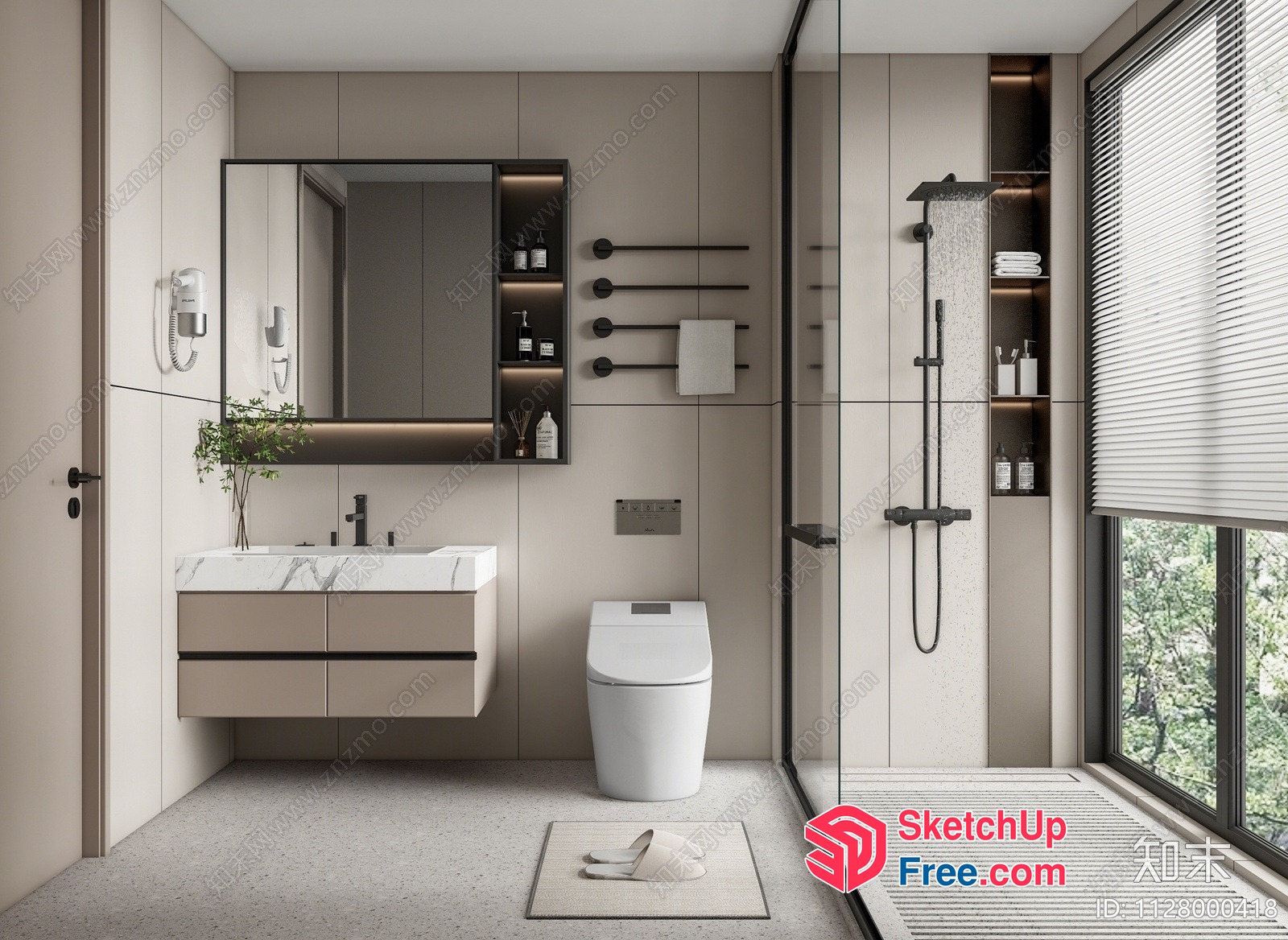 Modern Minimalist Bathroom With Neutral Color Scheme 3D SketchUp File
