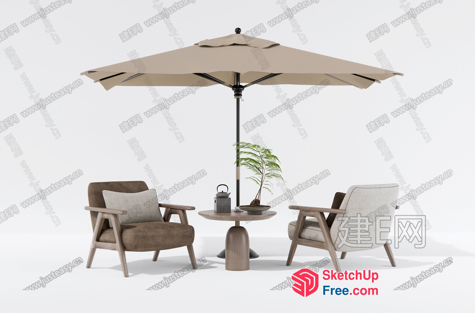 Modern Outdoor Patio Furniture Set With Umbrella 3D SketchUp File