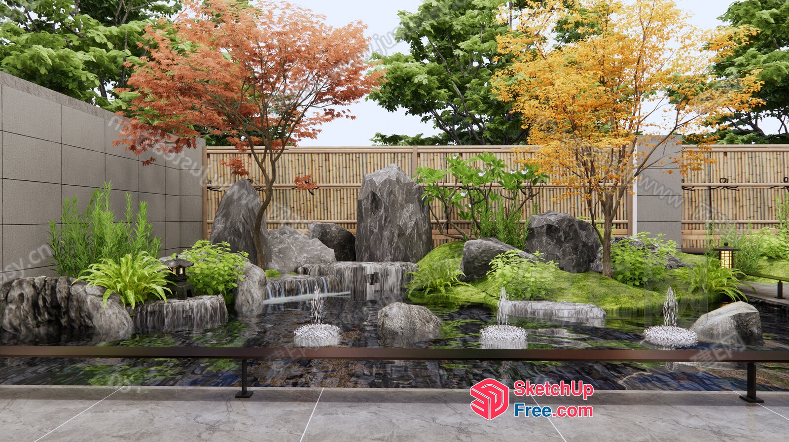 Serene Japanese-Inspired Garden With Water Feature 3D SketchUp File