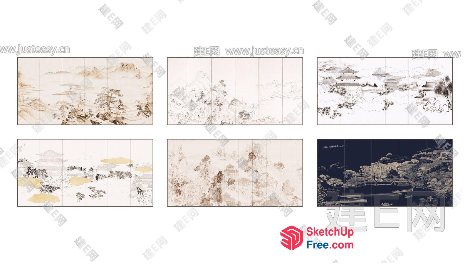 Traditional Asian-Inspired Landscape Art Collection 3D SketchUp File