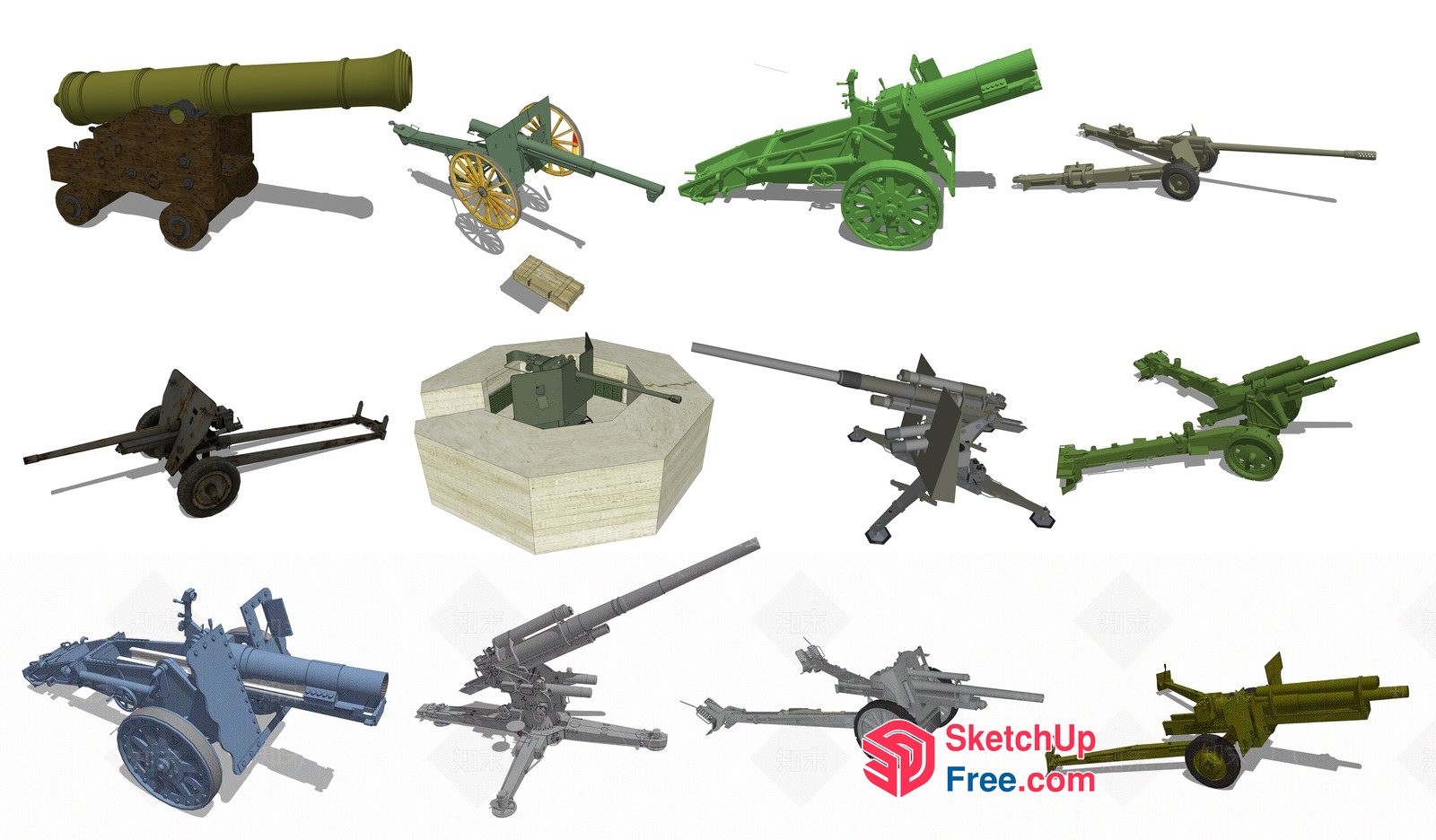 Vintage Artillery Display 3D SketchUp File
