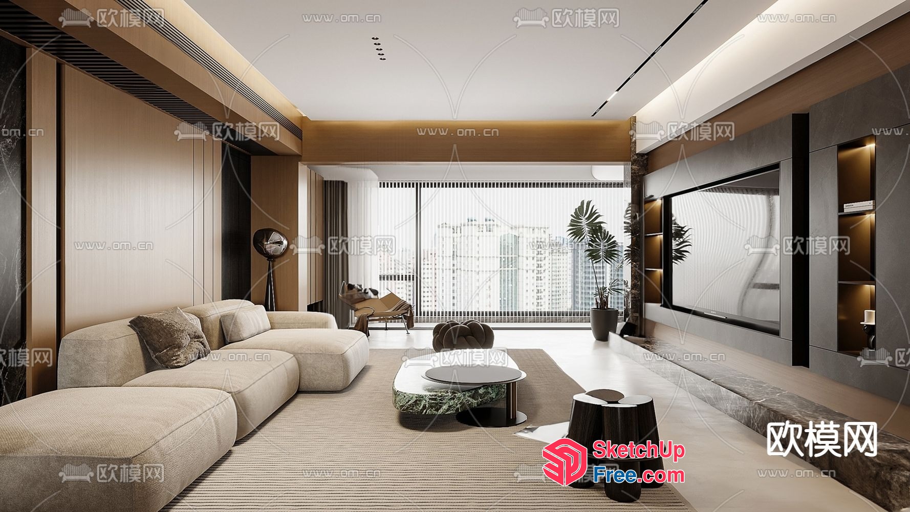 Modern Living Room With Natural Light And Neutral Color Palette 3D SketchUp File