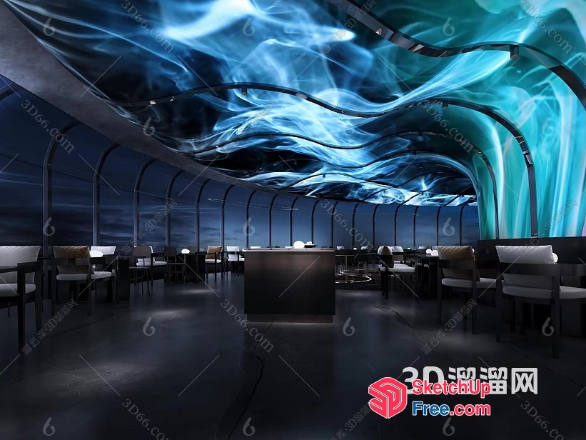 Modern Interior With Blue Ceiling Design 3D SketchUp File