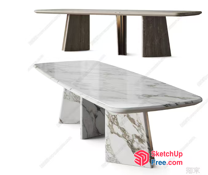 Modern Marble And Wood Dining Table 3D SketchUp File