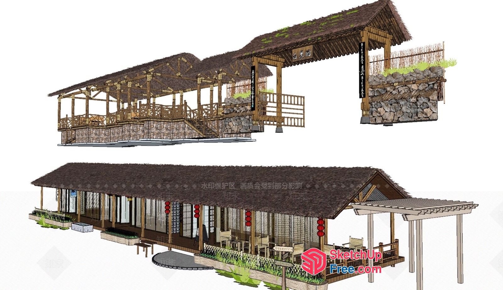 Traditional Japanese Style Homestay With Rustic Exterior Decor 3D SketchUp File