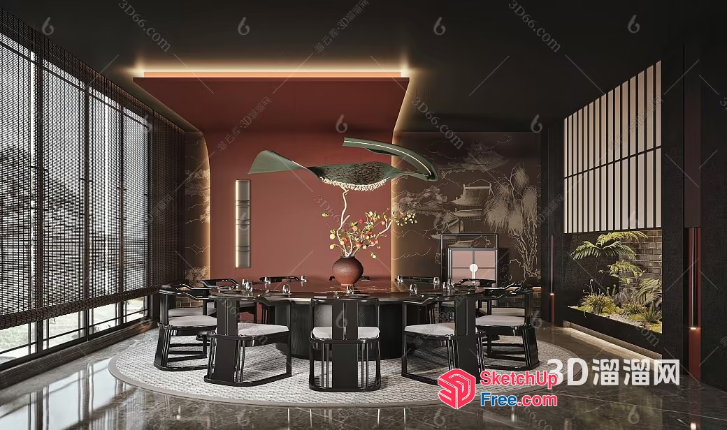 Luxurious Dining Room With Asian-Inspired Decor 3D SketchUp File