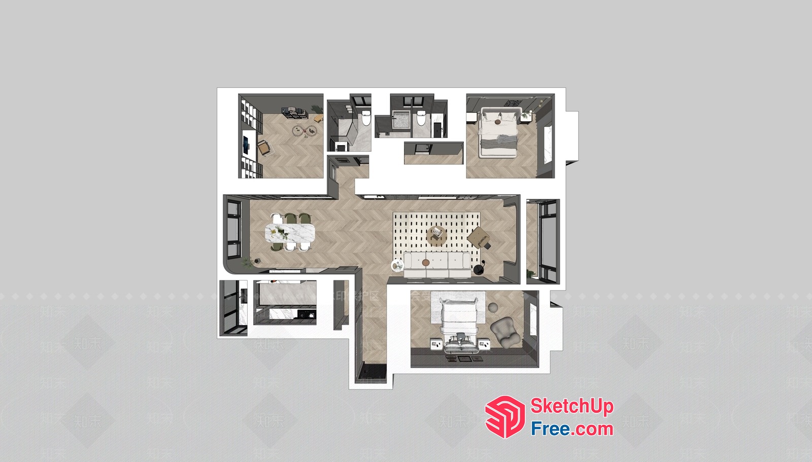 Modern Minimalist Interior Layout 3D SketchUp File