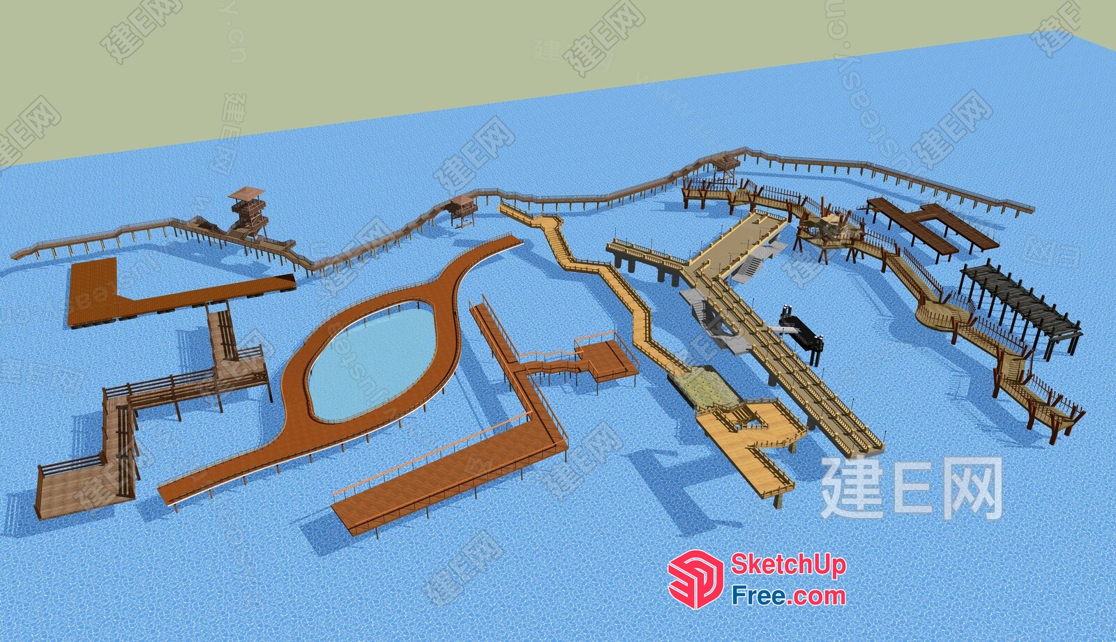 3D Model Of A Water Park With Various Structures And Amenities 3D SketchUp File