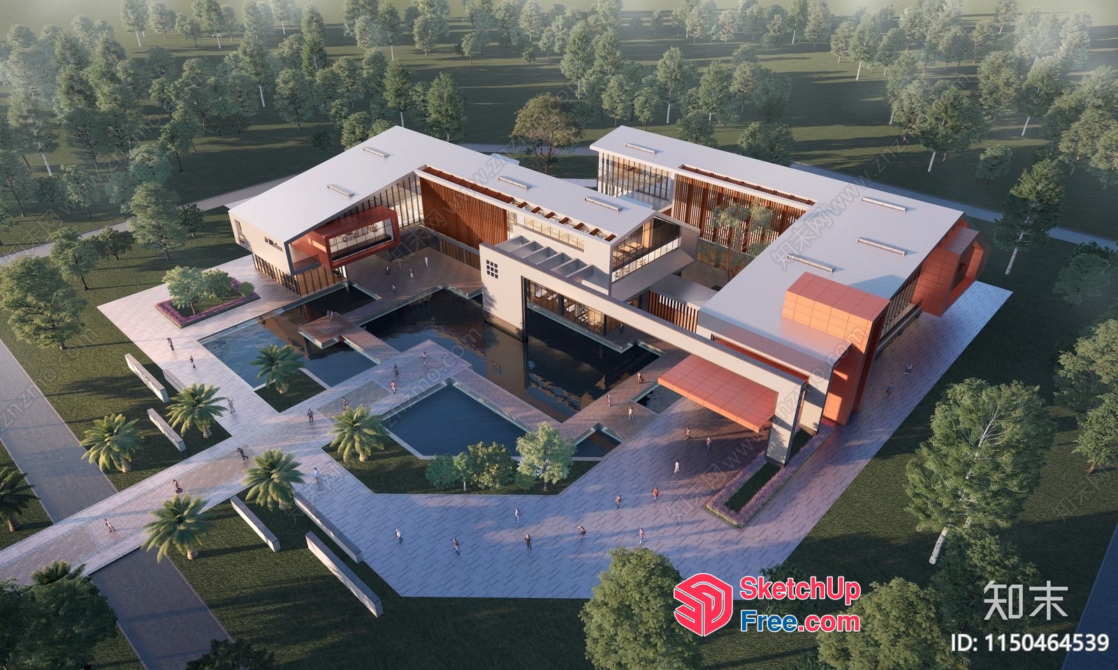Modern Building With Large Courtyard And Glass Curtain Wall 3D SketchUp File