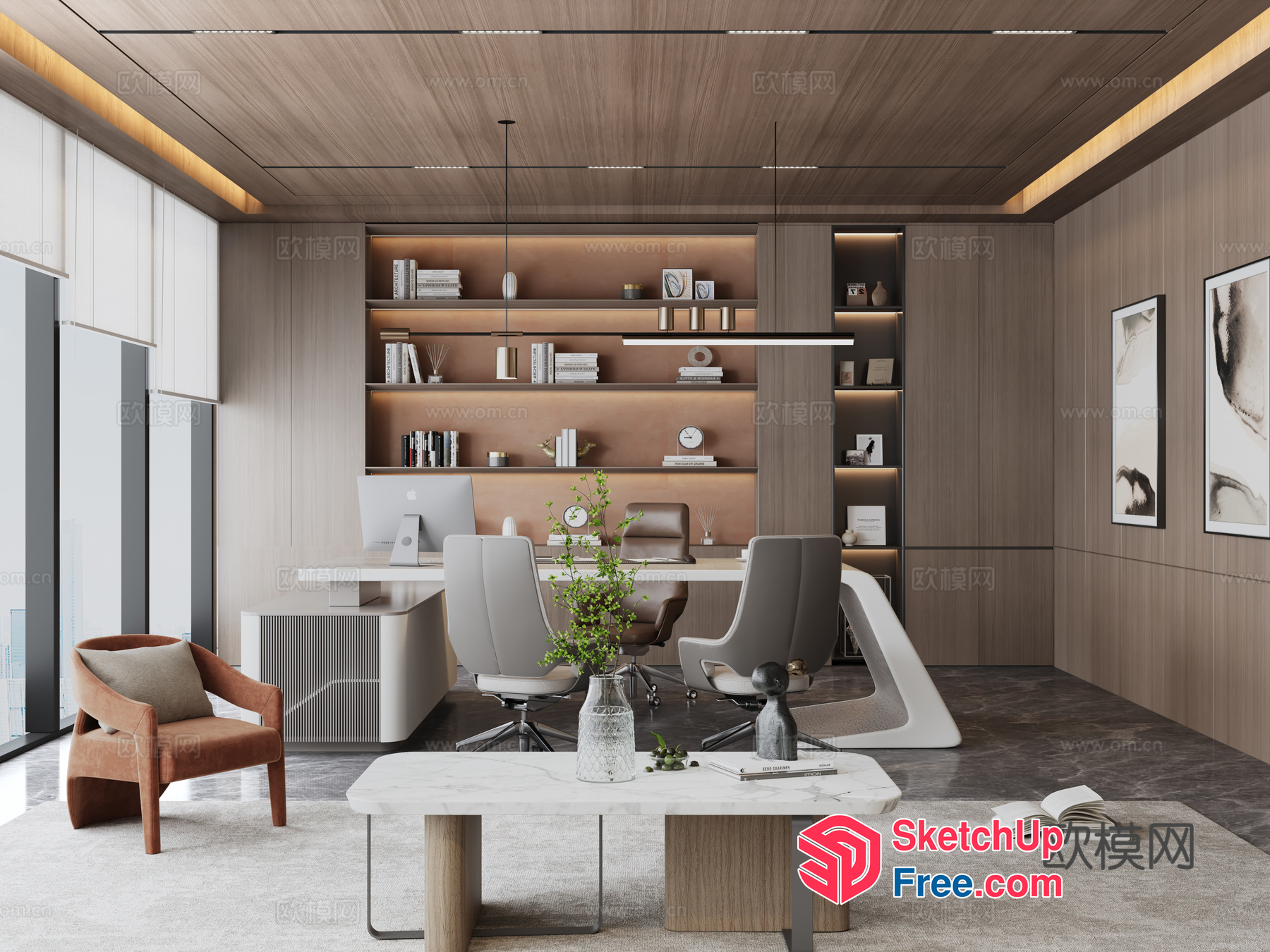 Modern Office Space With Sleek Furniture And Natural Wood Accents 3D SketchUp File