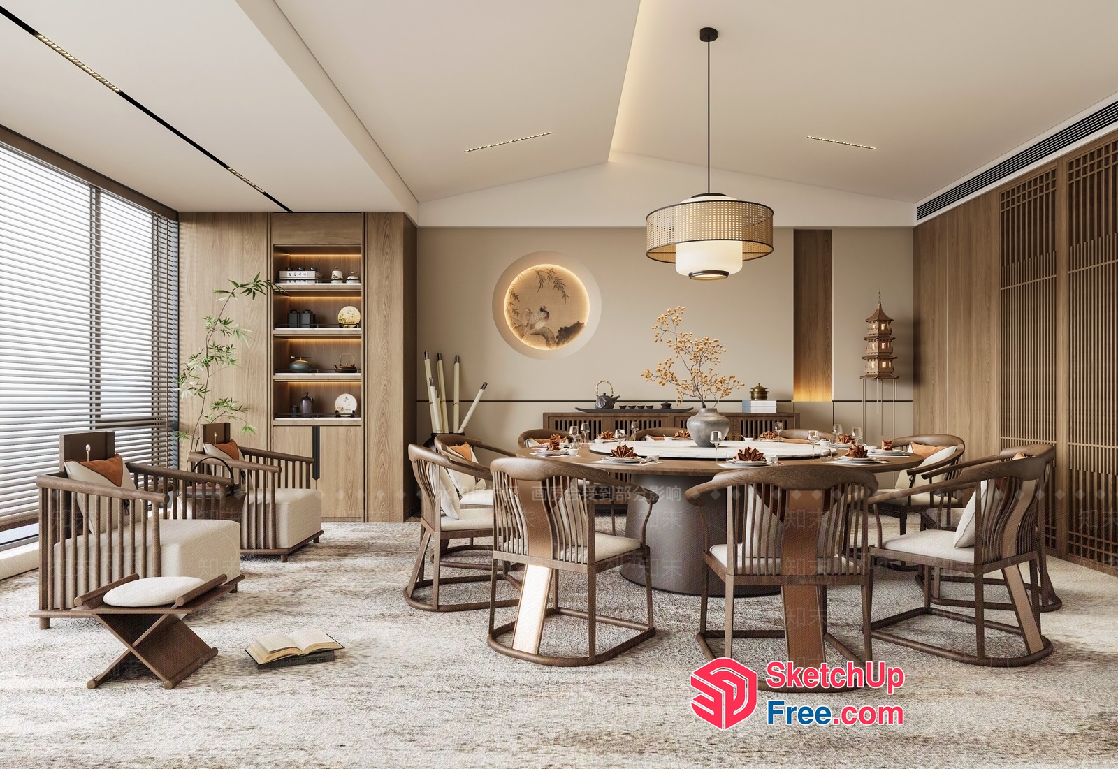 Elegant Dining Room With Unique Lighting And Natural Elements 3D SketchUp File