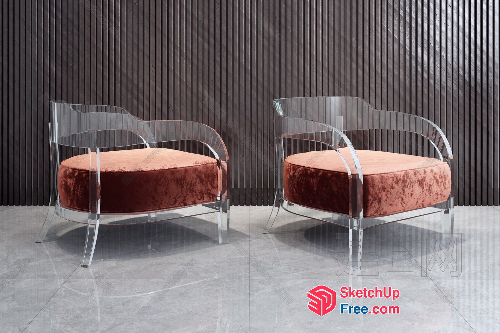 Elegant Modern Glass Chair And Sofa Set 3D SketchUp File
