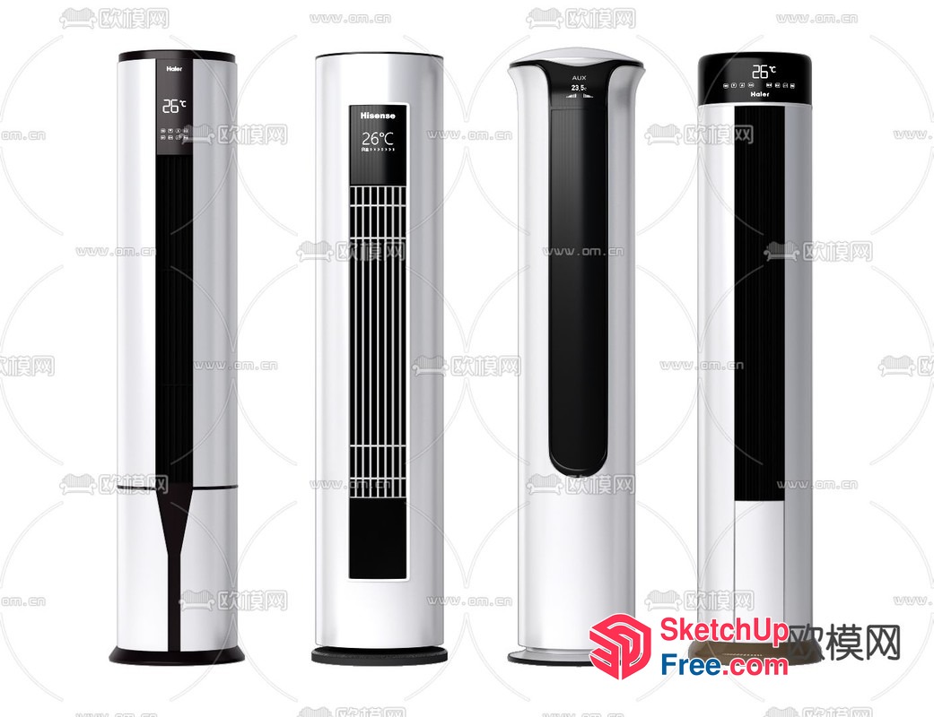 Four Tall, Sleek, Modern Indoor Air Conditioners 3D SketchUp File