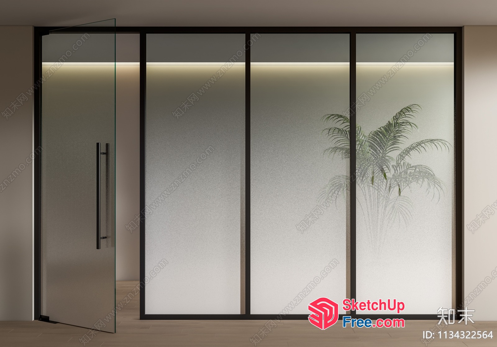 Modern Glass Door With Palm Tree Design 3D SketchUp File