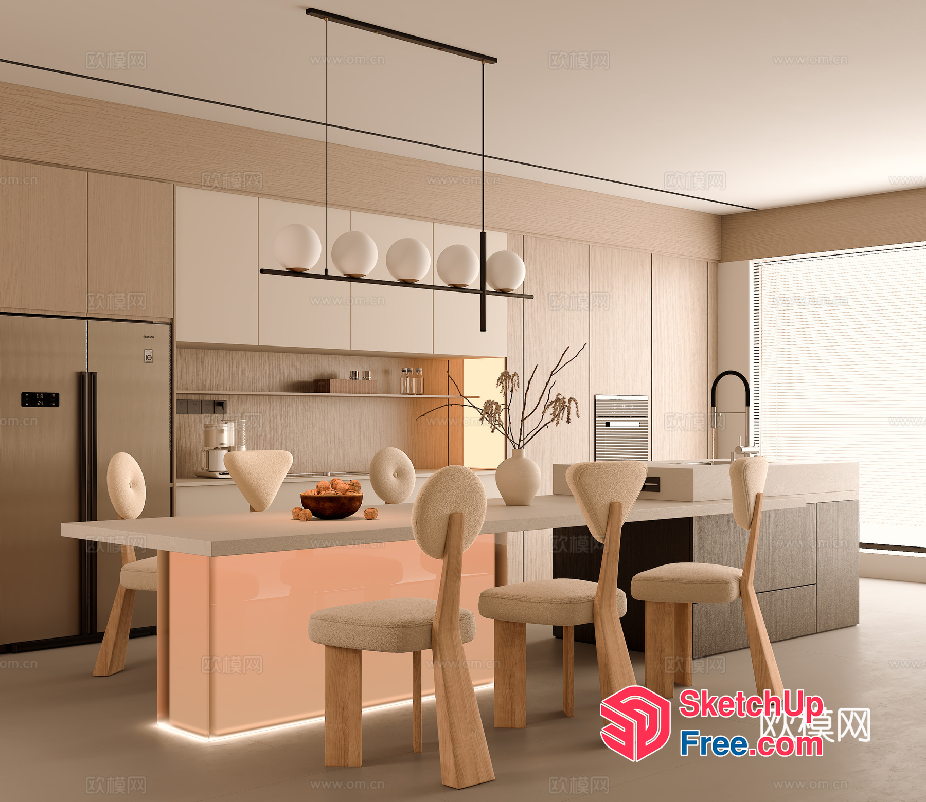 Modern Minimalist Kitchen With Creamy Style Decor 3D SketchUp File