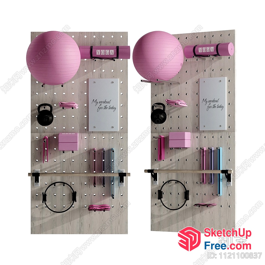 Gym Equipment Display On Wooden Pegboards 3D SketchUp File