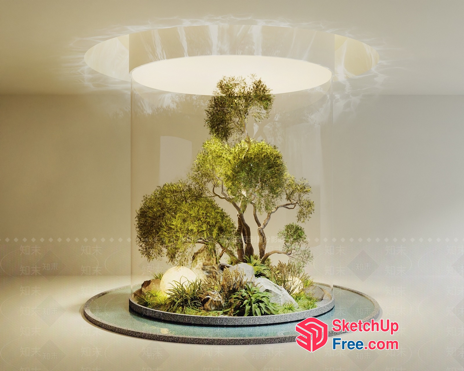 Glass Terrarium With Plants And Decorative Rocks 3D SketchUp File