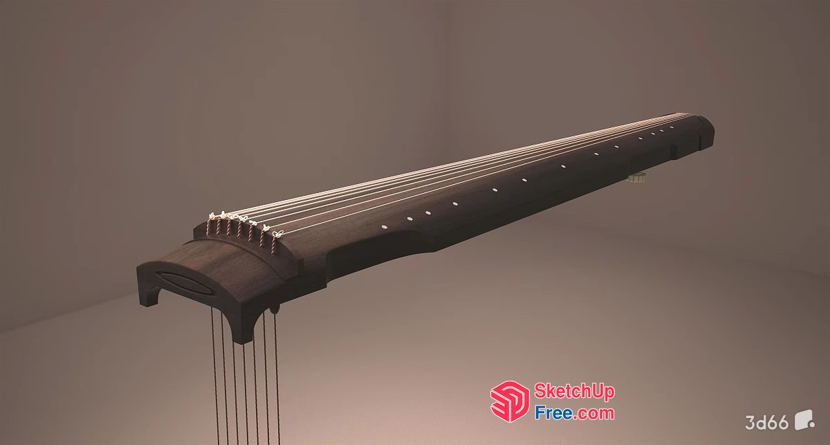 Dark Wooden Guitar Neck With Strings 3D SketchUp File
