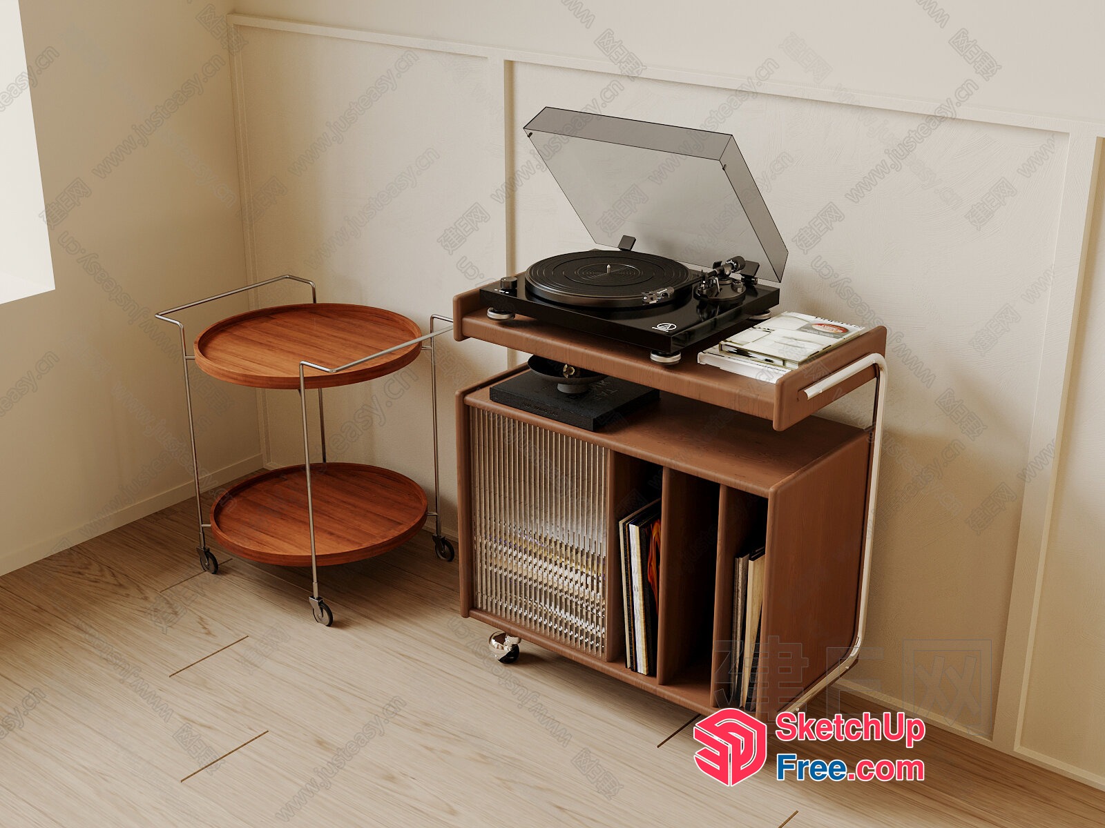 Modern Vinyl Record Player And Storage Unit 3D SketchUp File