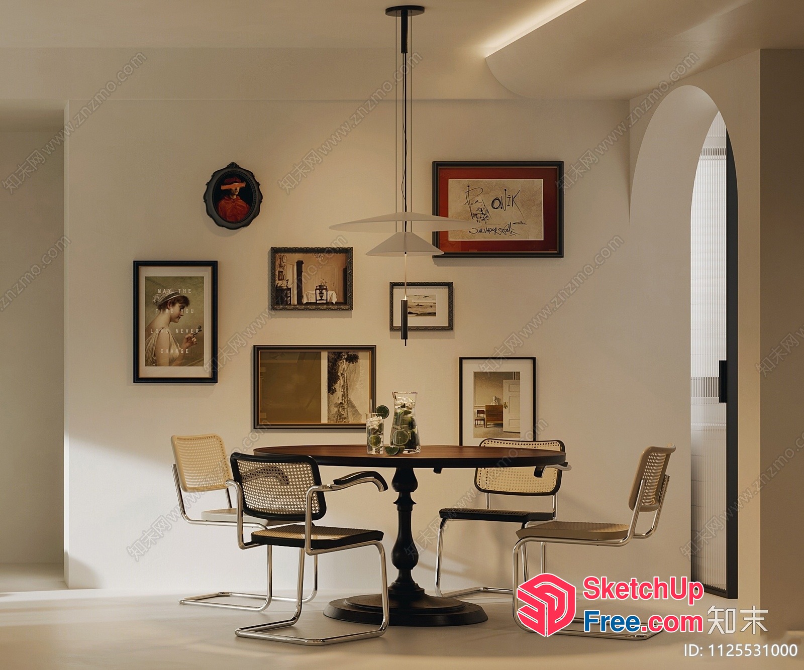 Elegant Dining Room With Classic Moulding And Pillars 3D SketchUp File