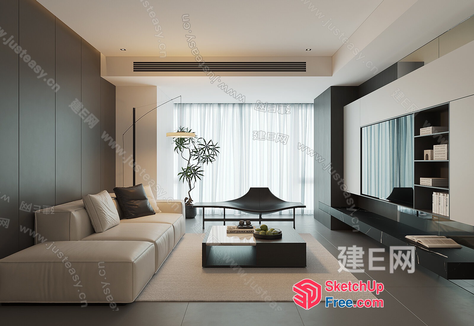Modern Minimalist Living Room With Sleek Furniture And Natural Light 3D SketchUp File
