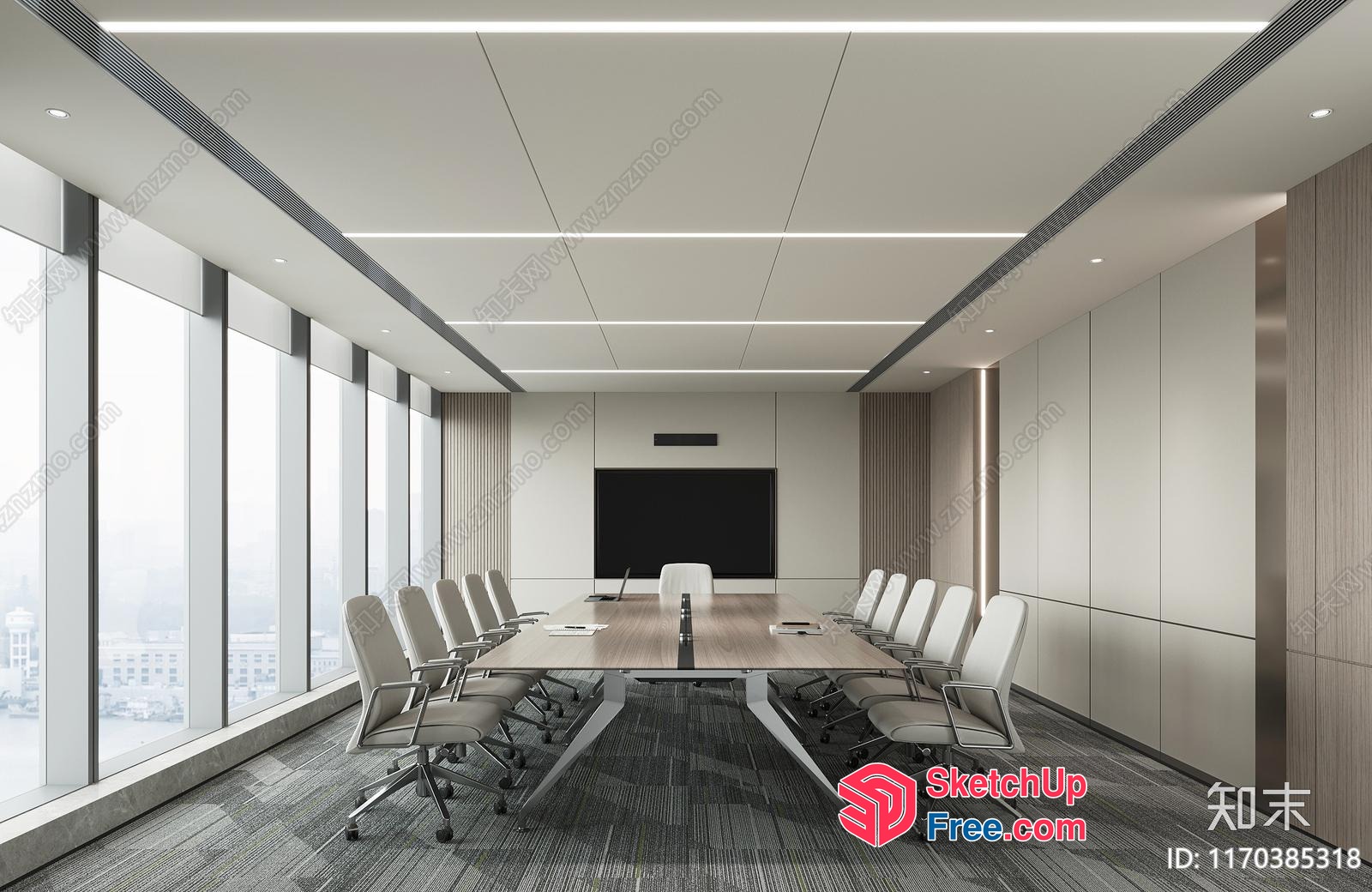 Elegant Conference Room With Modern Furniture And Large Windows 3D SketchUp File