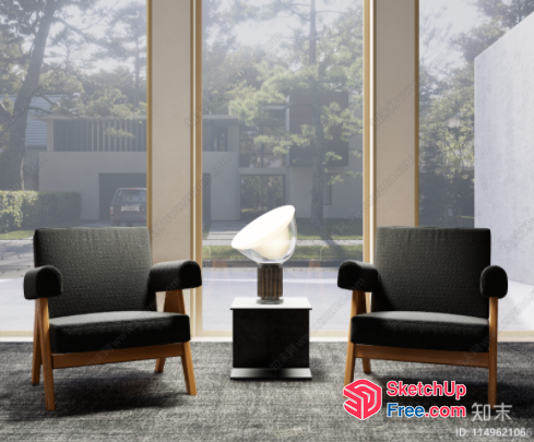 Two Chairs In Front Of A Large Window 3D SketchUp File