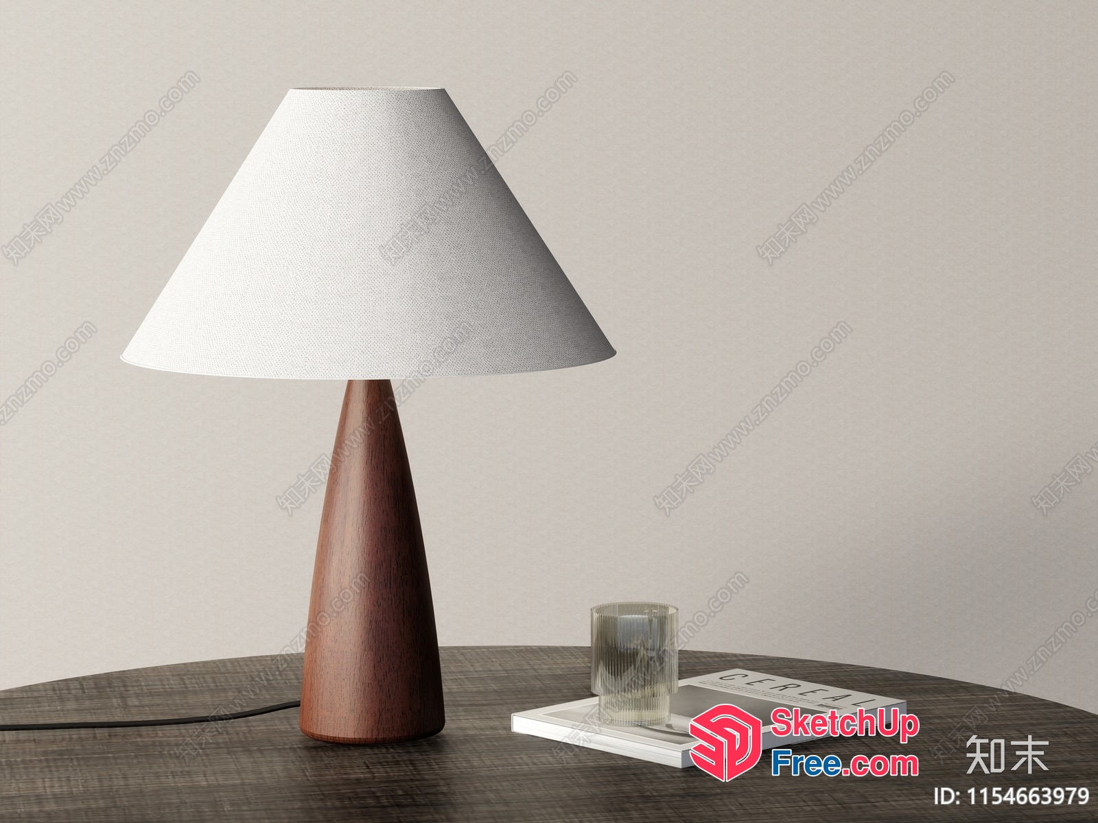 Modern Table Lamp With White Shade And Wooden Base 3D SketchUp File