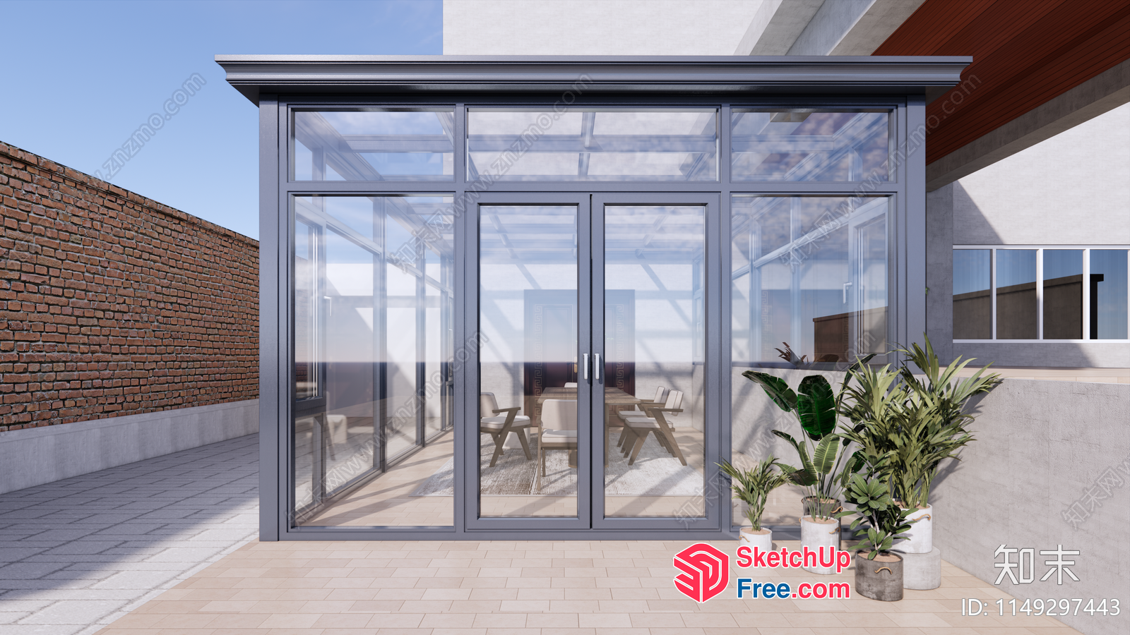 Modern Glass And Metal Patio Enclosure 3D SketchUp File